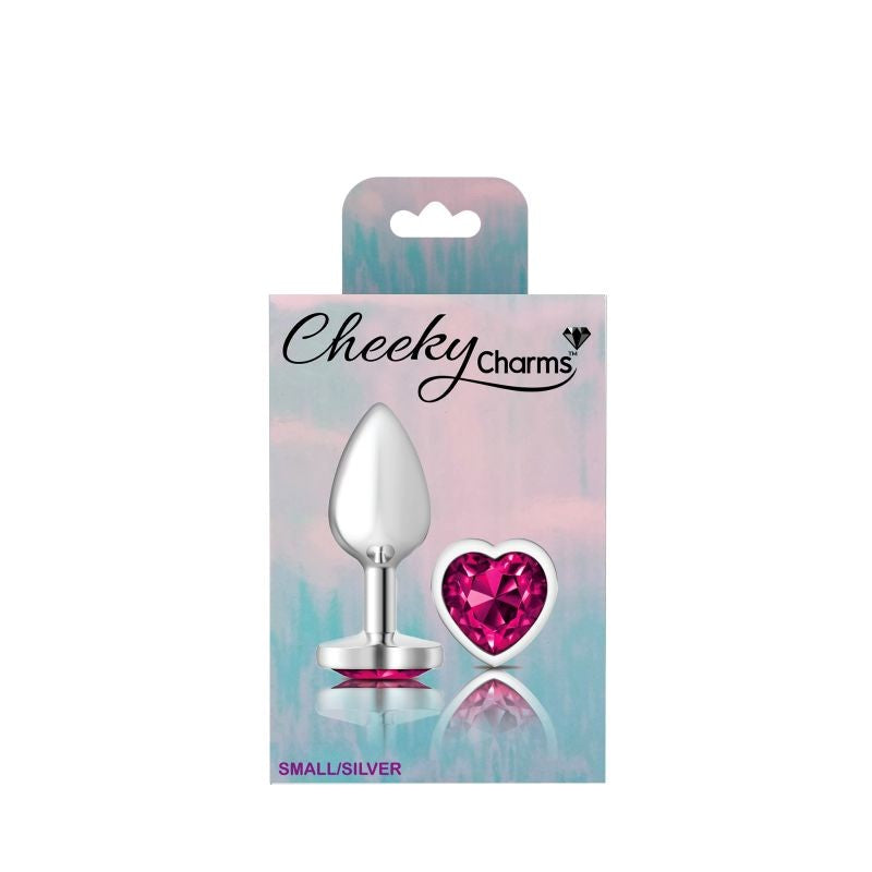 Cheeky Charms Silver Metal Butt Plug With Heart Pink Jewel - - Butt Plugs