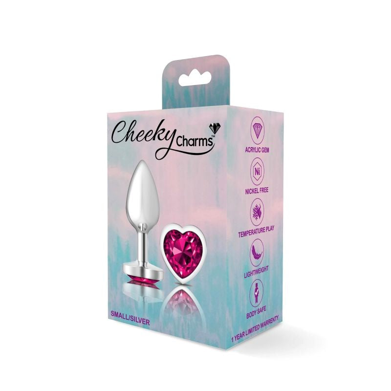 Cheeky Charms Silver Metal Butt Plug With Heart Pink Jewel - - Butt Plugs