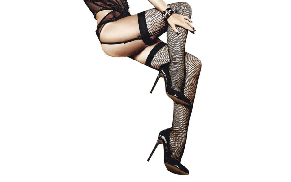 Baci Lingerie Fishnet Thigh High With Back Seam One Size - - Hosiery