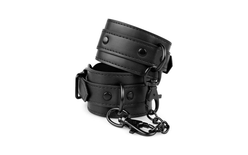 Bedroom Fantasies Faux Leather BDSM Play Handcuffs Black - - Cuffs And Restraints