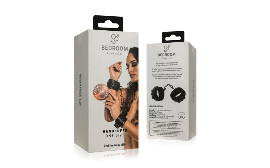 Bedroom Fantasies Faux Leather BDSM Play Handcuffs Black - - Cuffs And Restraints