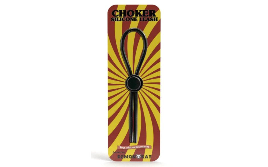 Demon Kat Silicone Choker Leash Cock Ring Black - - Stretchy Cock Rings