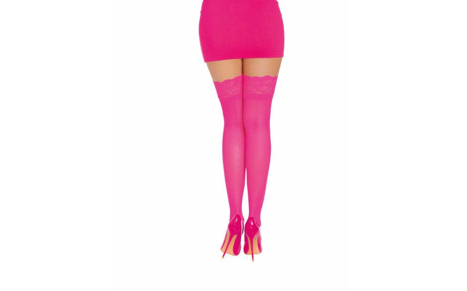 Dreamgirl Womens Thigh High Silicone Stockings Neon Pink - - Hosiery