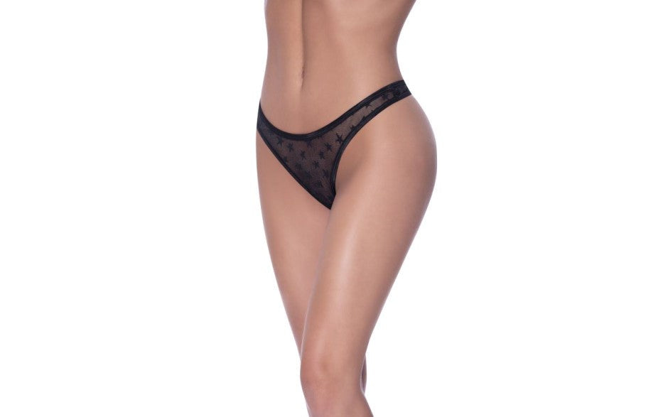 Exposed Lingerie High Waist Micro Star Womens Thong Black - - G-Strings, Panties and Shorts