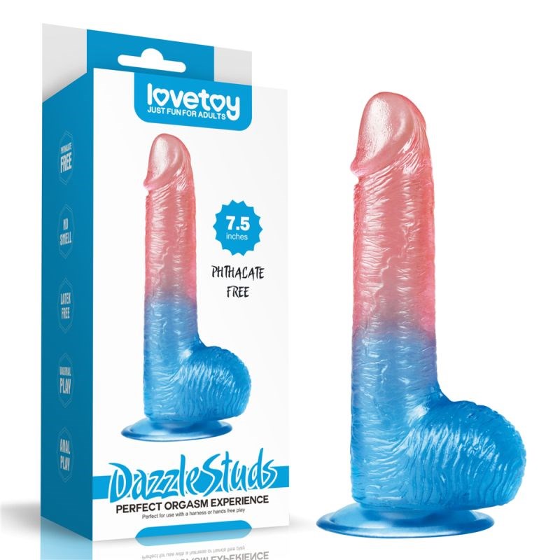 Lovetoy Dazzle Studs Suction Cup Realistic Dildo Pink/Blue - - Realistic Dildos