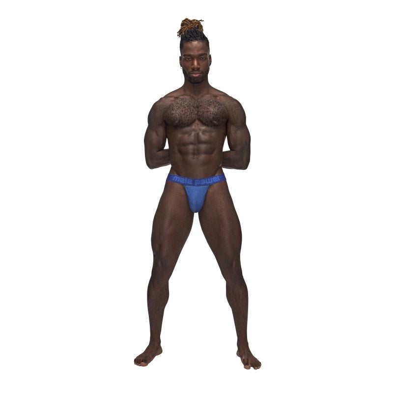 Male Power Sexagon Soft and Stretchy Micro V Thong Blue - - Mens Briefs And Boxers