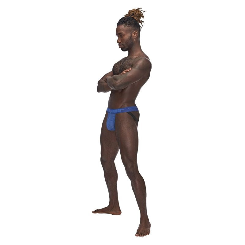 Male Power Sexagon Soft and Stretchy Micro V Thong Blue - - Mens Briefs And Boxers