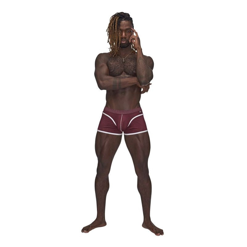 Male Power Sport Mesh Stretchy Mens Mini Short Burgundy - - Mens Briefs And Boxers