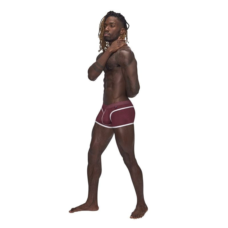 Male Power Sport Mesh Stretchy Mens Mini Short Burgundy - - Mens Briefs And Boxers