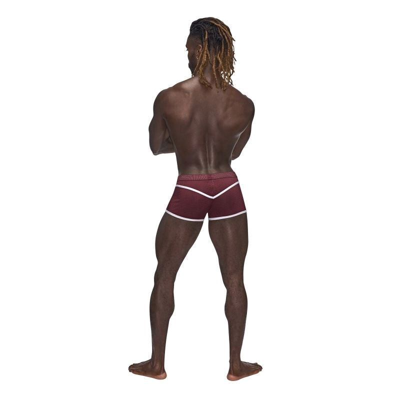 Male Power Sport Mesh Stretchy Mens Mini Short Burgundy - - Mens Briefs And Boxers