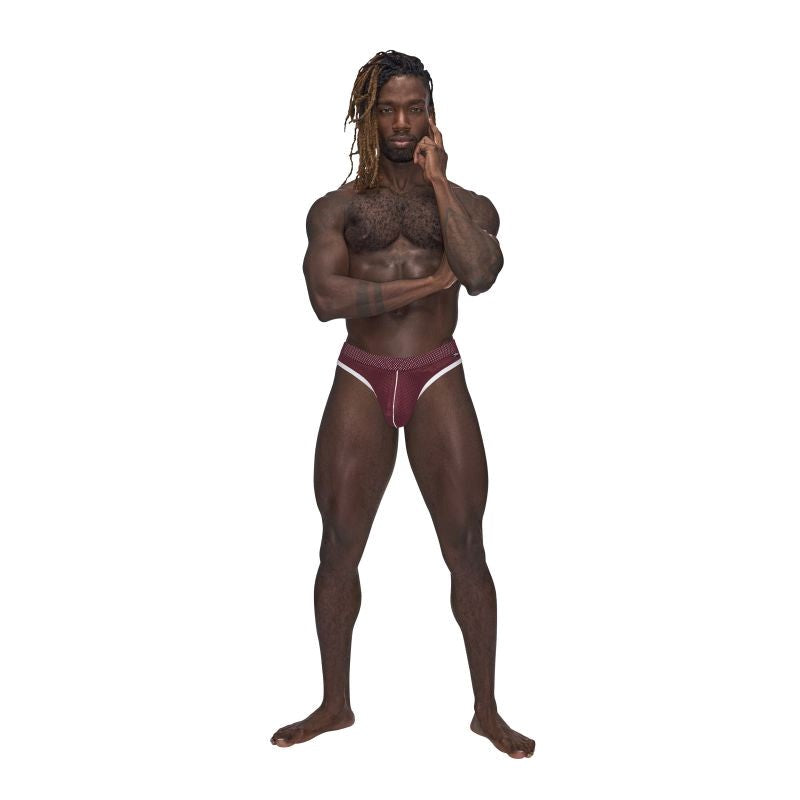 Male Power Sport Stretchy Mens Mesh Thong Burgundy - - Mens Briefs And Boxers