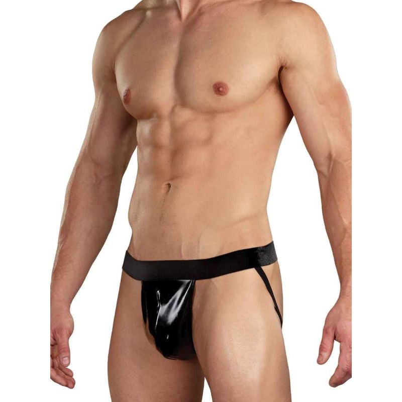Male Power Wet Look Faux Leather Mens Jock Black - - His Fetish