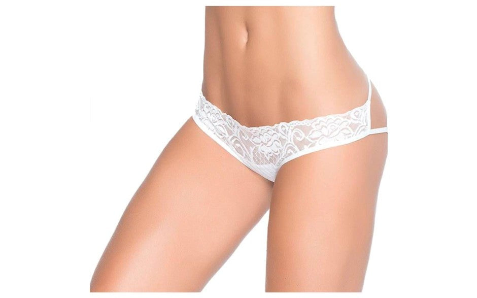 Mapale Elastic Strap Caged Back Lace Pantie White - - G-Strings, Panties and Shorts