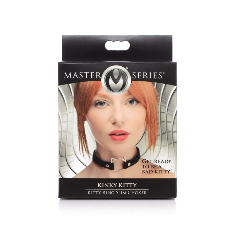 Master Series PU Leather Kinky Kitty Ring Slim Choker - - Collars and Leads