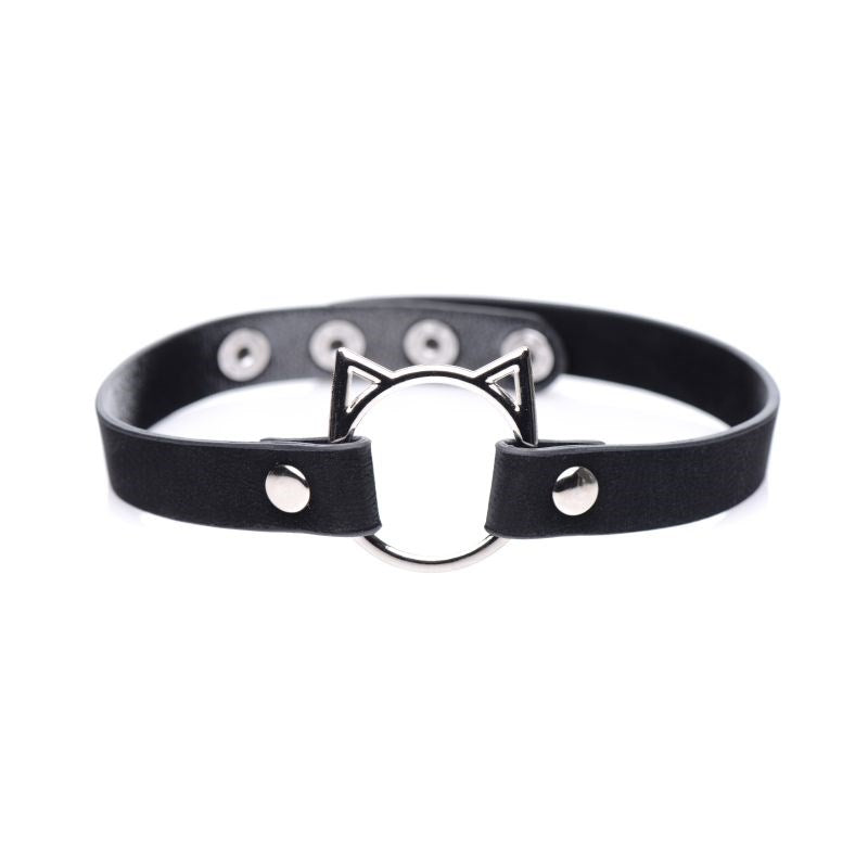 Master Series PU Leather Kinky Kitty Ring Slim Choker - - Collars and Leads
