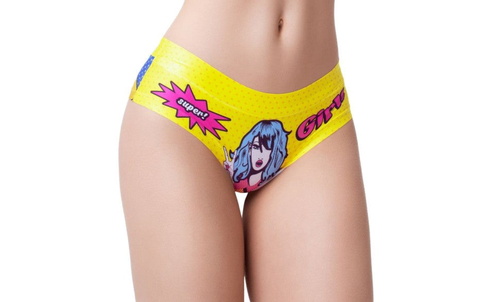 Mememe Lingerie Comic Fans Yellow Slip Womens Thong - - G-Strings, Panties and Shorts