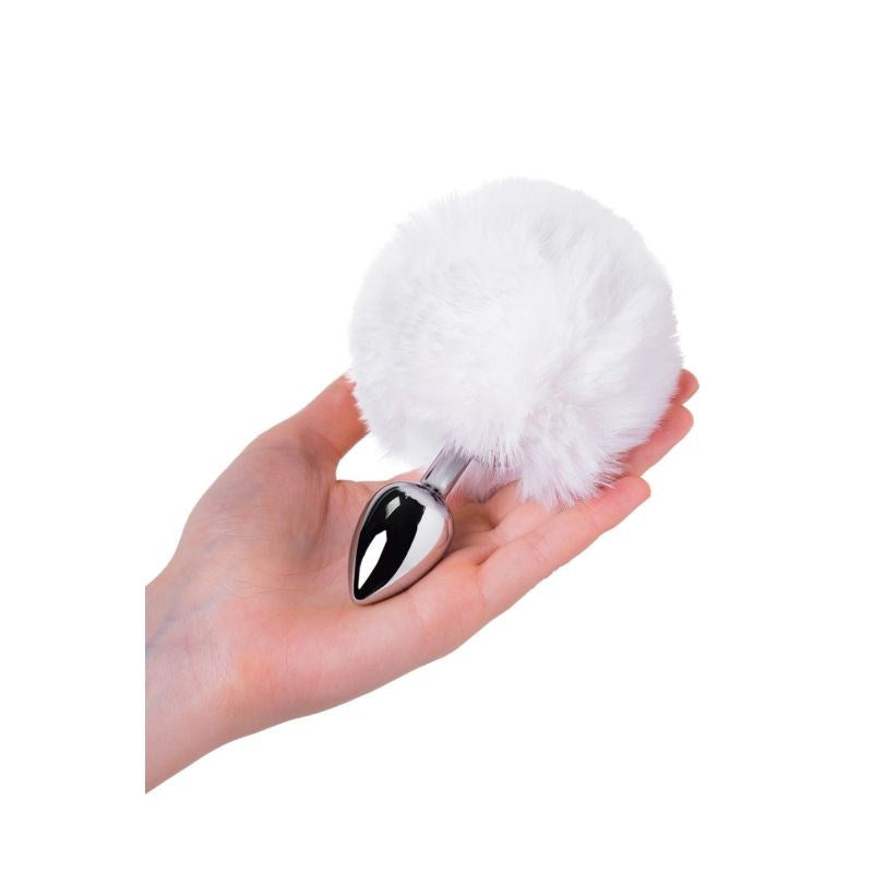 Metal Silver Metal Anal Plug Small With Cute Fluffy Bunny Tail - - Butt Plugs
