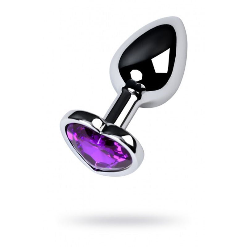 Metal Silver Metal Butt Plug With Heart Shaped Coloured Gem Small - - Butt Plugs