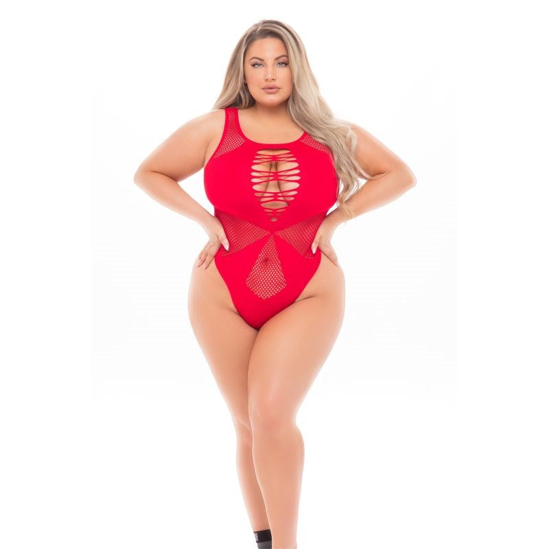 Pink Lipstick Duchess High Neck Womens Bodysuit One Size - Plus Sized Lingerie