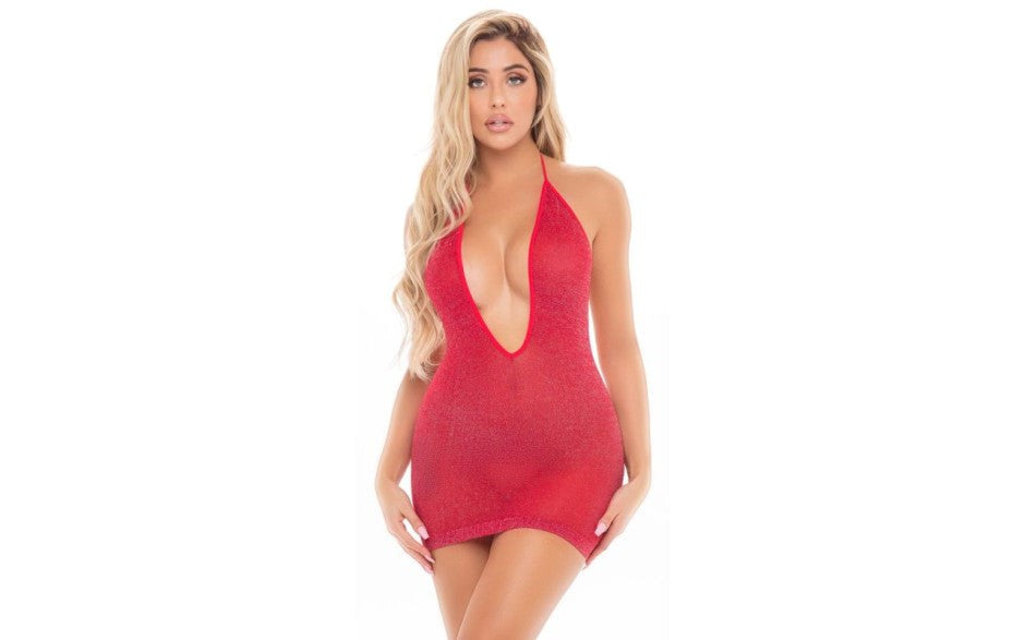 Pink Lipstick Love Bite Plunge Womens Halter Dress One Size - - Skirts And Club Wear