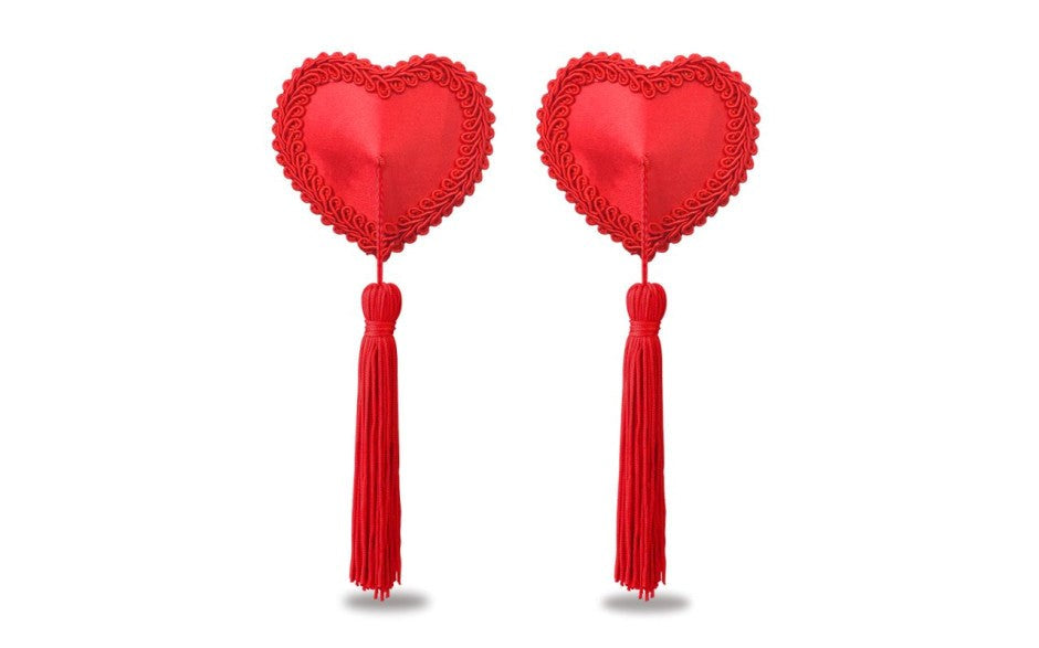 Lovetoy Reusable Red Heart Tassels Womens Nipple Pasties - - Breast and Nipple Toys