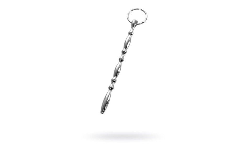 Metal Silver Metal Beaded Urethral Plug With Cock Ring - - Urethral Sounds