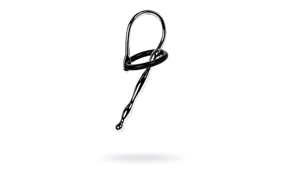 Metal Silver Metal Urethral Plug With Black Silicone Ring - - Urethral Sounds