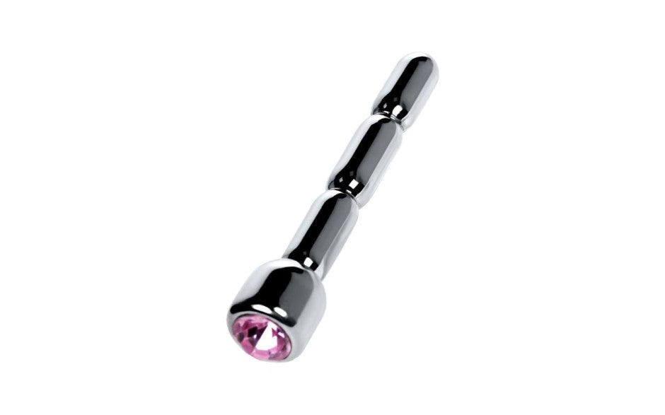 Metal Silver Metal Urethral Plug With Ruby Rhinestone - - Urethral Sounds