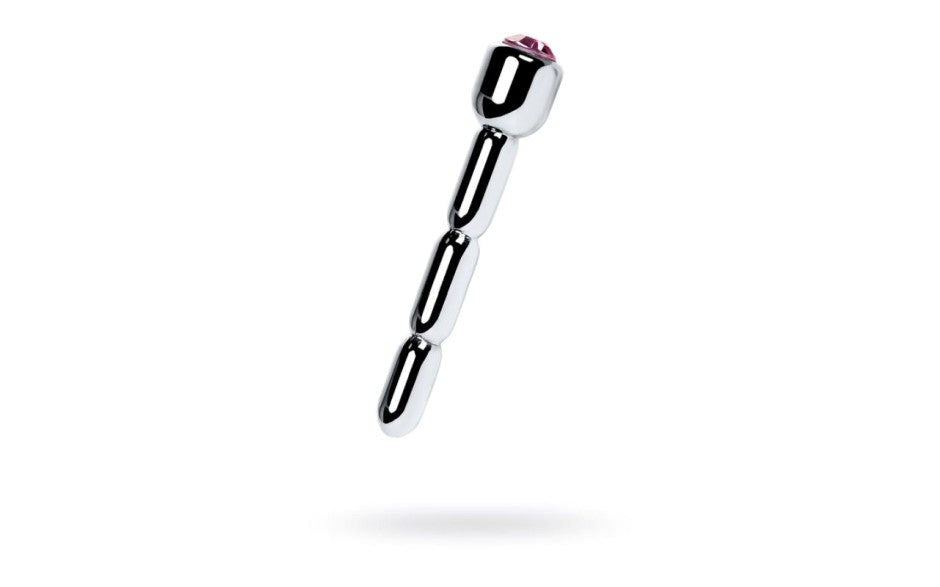 Metal Silver Metal Urethral Plug With Ruby Rhinestone - - Urethral Sounds