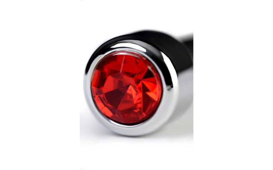 Metal Silver Metal Urethral Plug With Ruby Rhinestone - - Urethral Sounds