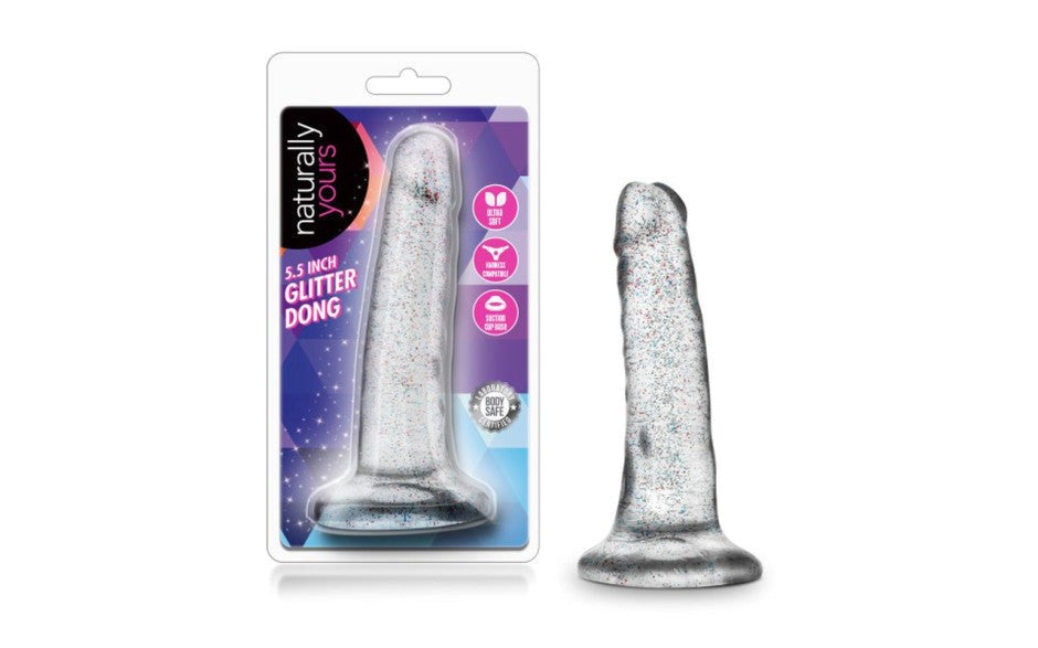 Naturally Yours Glitter Realistic Dong Clear 5.5 Inch - - Realistic Dildos