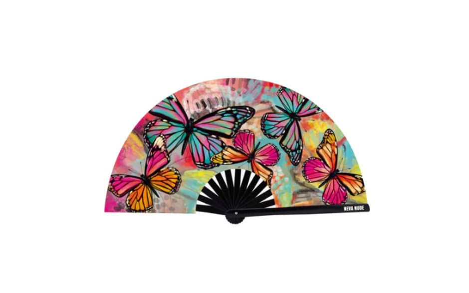 Neva Nude Flutter By Butterfly Blacklight Folding Fan - - Fancy Dress Ups