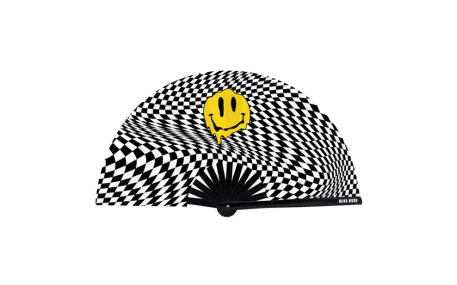 Neva Nude Trippy Checkers Melty Face Blacklight Folding Fan - - Fancy Dress Ups