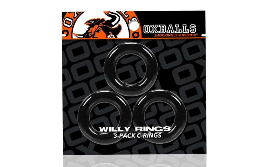 OxBalls Willy TPR Male Stretchy Cock Rings Black - - Cock Ring Sets