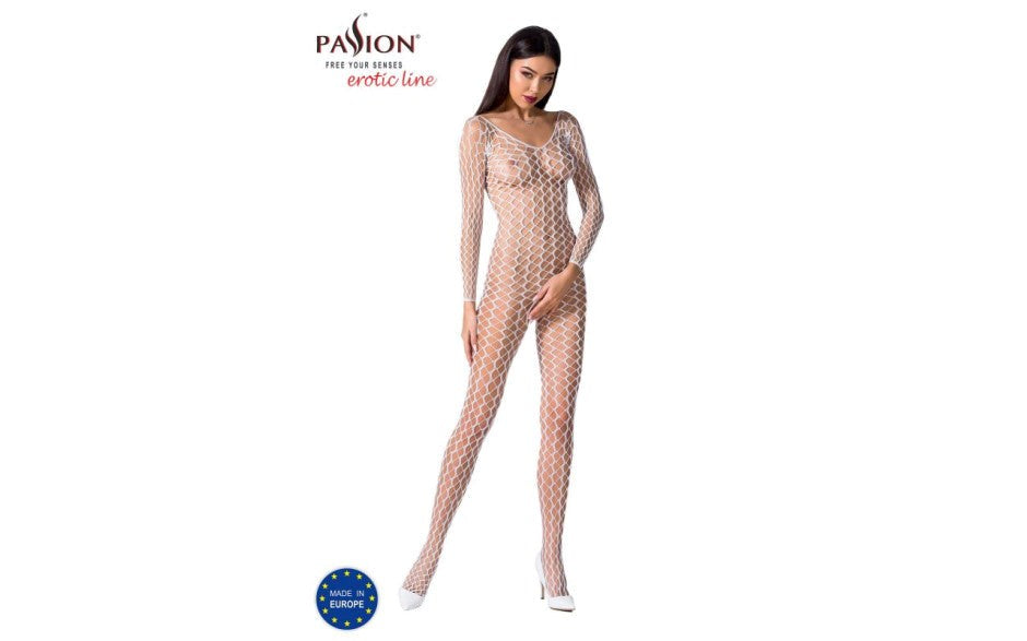 Passion Lingerie Ribbed Mesh Quality Bodystocking BS068 One Size White - - Body Stockings