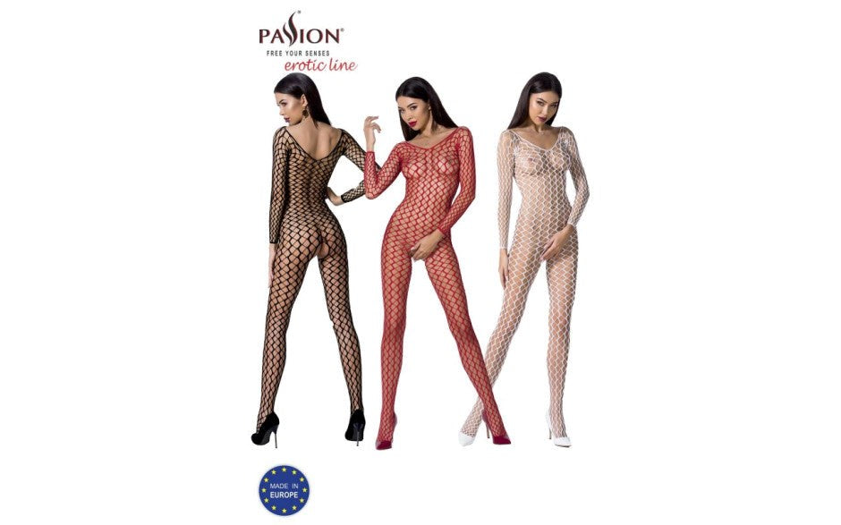 Passion Lingerie Ribbed Mesh Quality Bodystocking BS068 One Size White - - Body Stockings