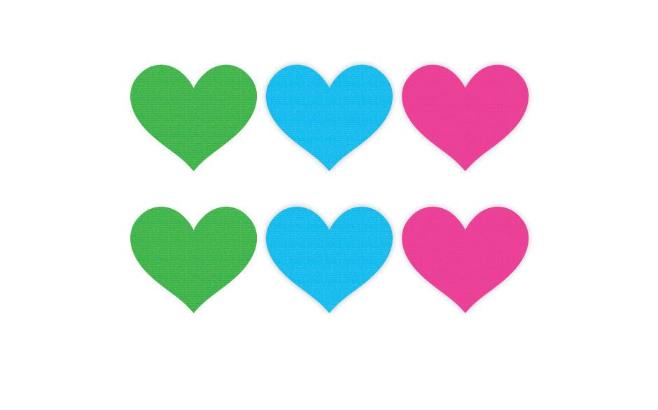 Peekaboo Neon Heart Nipple Pasties 3 Pack Green / Blue / Pink - - Fancy Dress Ups