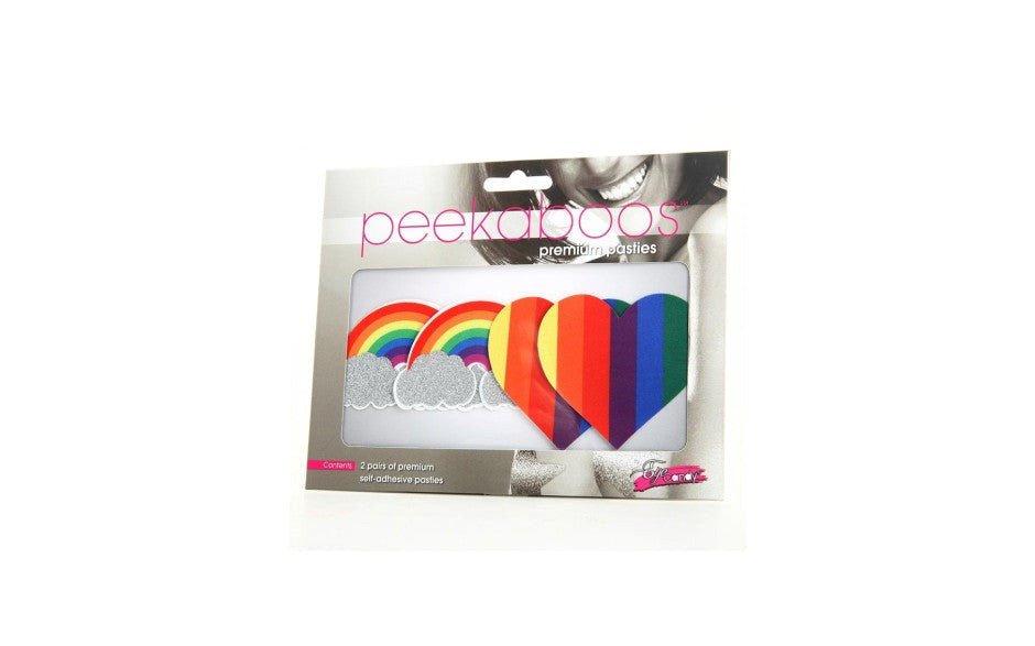 Peekaboo Pride Glitter Rainbows & Hearts Womens Pasties - - Fancy Dress Ups