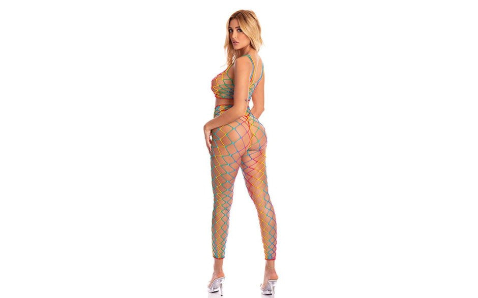 Pink Lipstick 2 Piece Womens Body Stocking One Size Rainbow - - Body Stockings