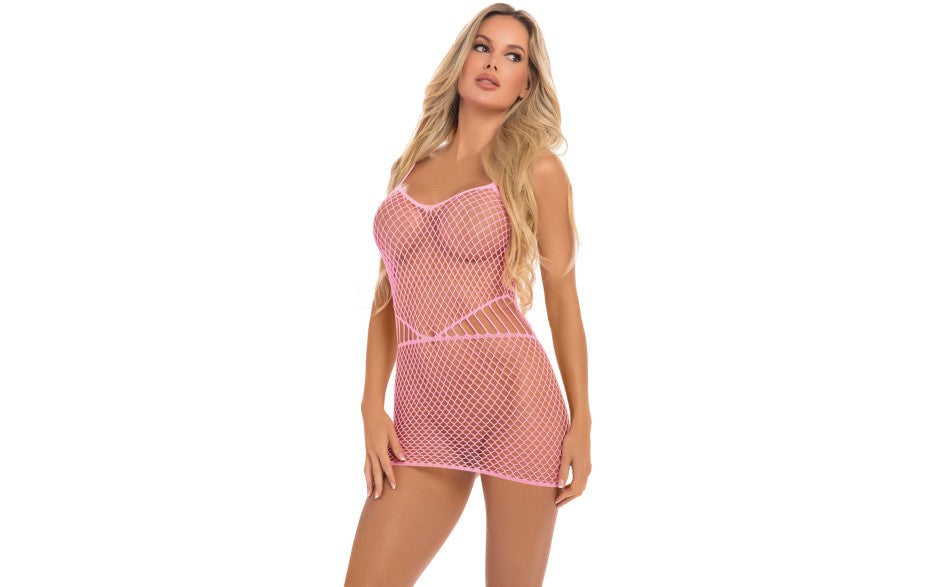 Pink Lipstick Roll Up Net Sexy Womens Mini Dress One Size Pink - - Skirts And Club Wear