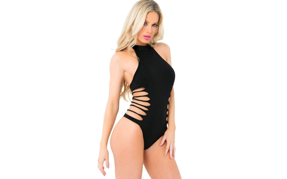 Pink Lipstick Slit N Spin Womens Bodysuit One Size Black - - Teddies and Bodysuits