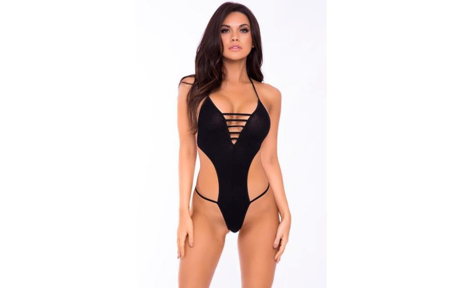 Pink Lipstick V Is For Vixen Womens Bodysuit M / L Black - - Teddies and Bodysuits