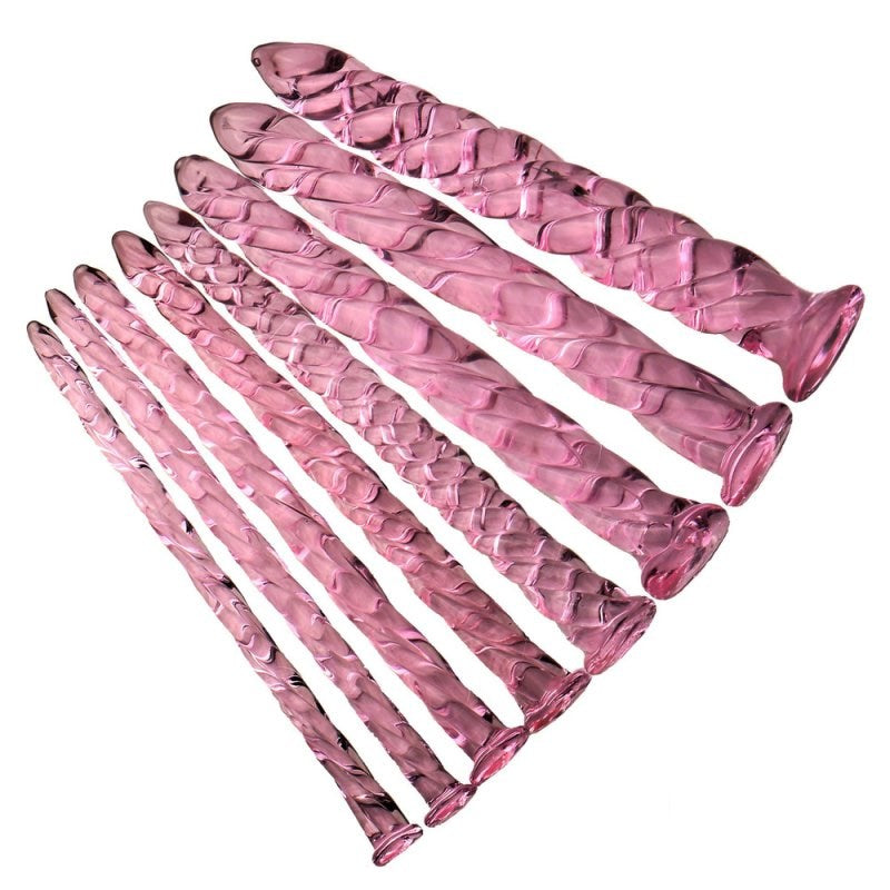 BDStyle Pink Glass Threaded Mens Urethral Plug Set - - Urethral Sounds