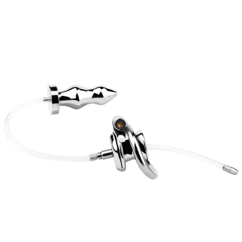 BDStyle Male Chastity Cage With Enema Butt Plug Small - - Male Chastity
