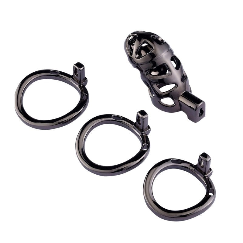 BDStyle Black Mens Chastity Cage Locked with 3 Active Sizes Rings - - Male Chastity