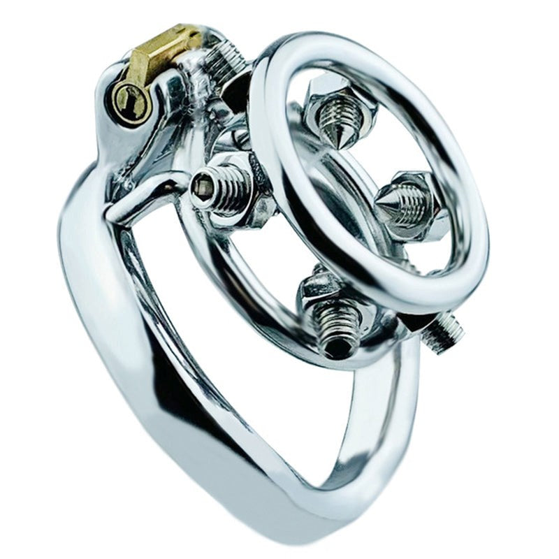 BDStyle Rivet Screw Double Ring Mens Chastity Lock Cage With Bent Ring - - Male Chastity