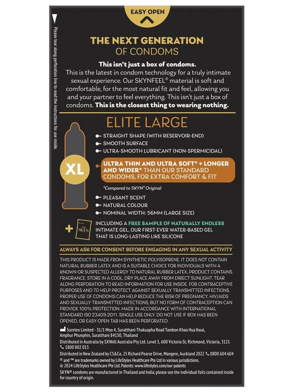 Skyn Elite Soft & Comfortable Large Condoms 10 Pack - - Condoms