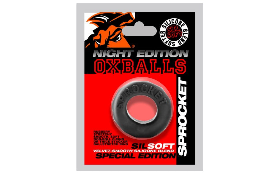 OxBalls Sprocket Comfort No Roll Stretchy Cock Ring Night Edition - - Stretchy Cock Rings