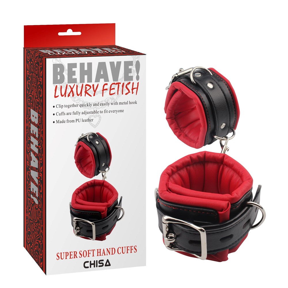 Behave Super Soft BDSM Play Hand Cuffs Red / Black - - Cuffs And Restraints