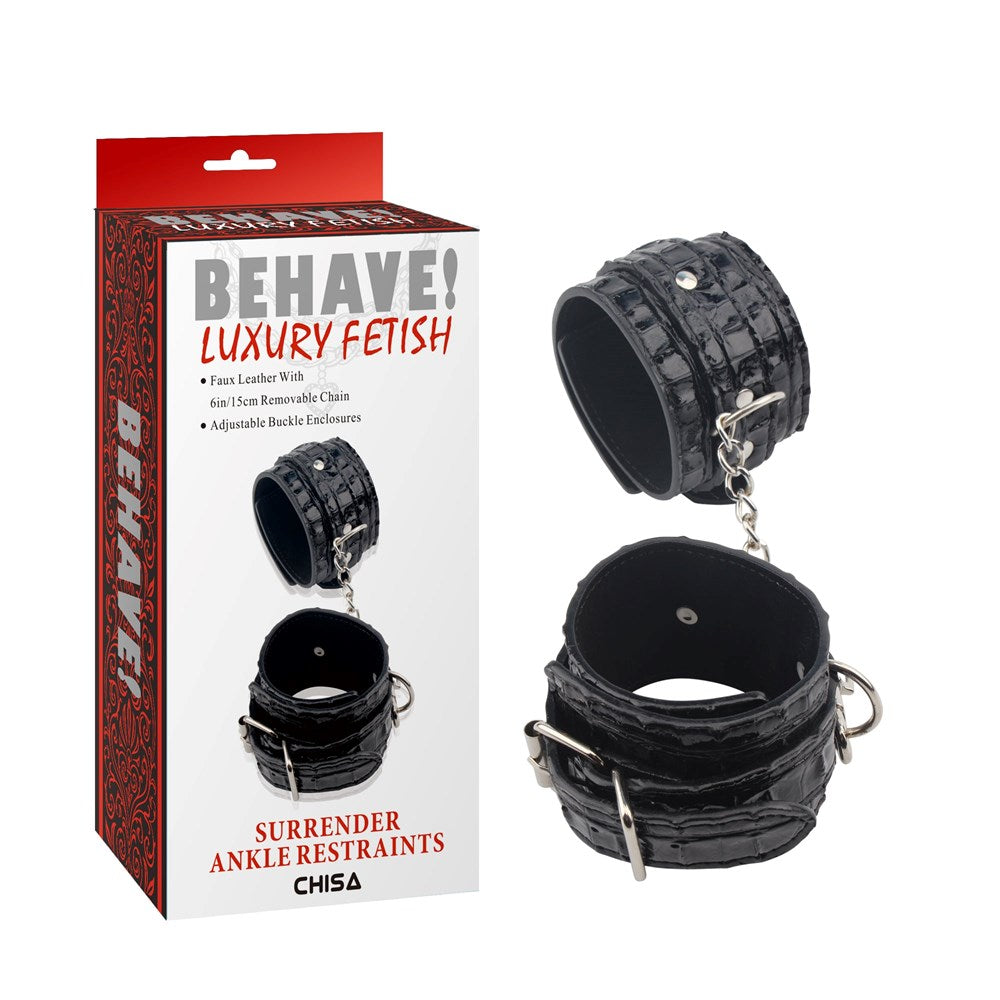 Behave Surrender Fully Adjustable Ankle Restraints Black - Cuffs And Restraints